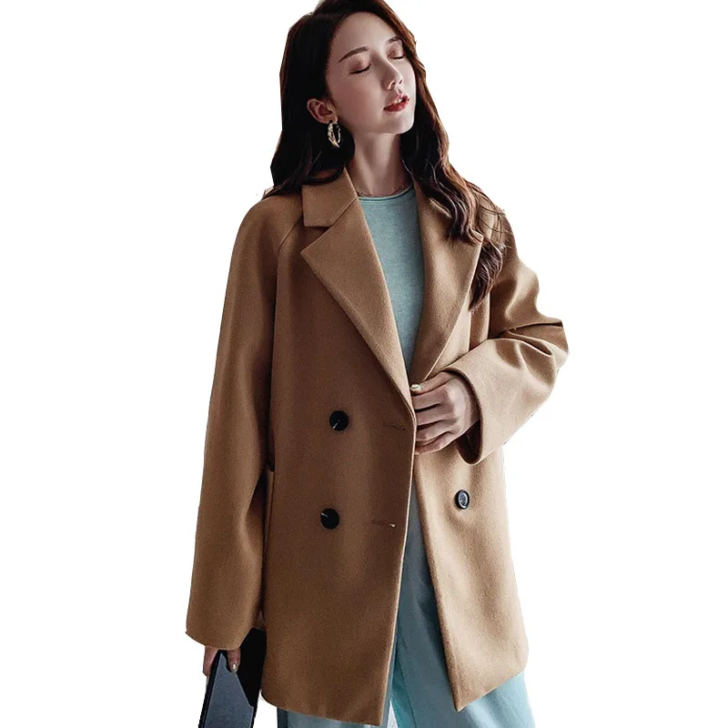 

Coat 2019 Autumn Winter New Red Korean Loose Coats Women Leisure Overcoat Wool Blends Jacket Women's Elegant Jackets Blend Tops