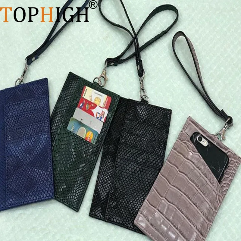

TOPHIGH New Embossed Crocodile/ Snake Leather Lanyard Card Holder For Men Women ID Card Holder Leather Monogrammed Letters