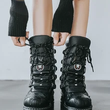 Новые ботинки в байкерском стиле; женские осенние ботинки в винтажном стиле; армейские ботинки в стиле панк и готика; женские байкерские кожаные полусапожки