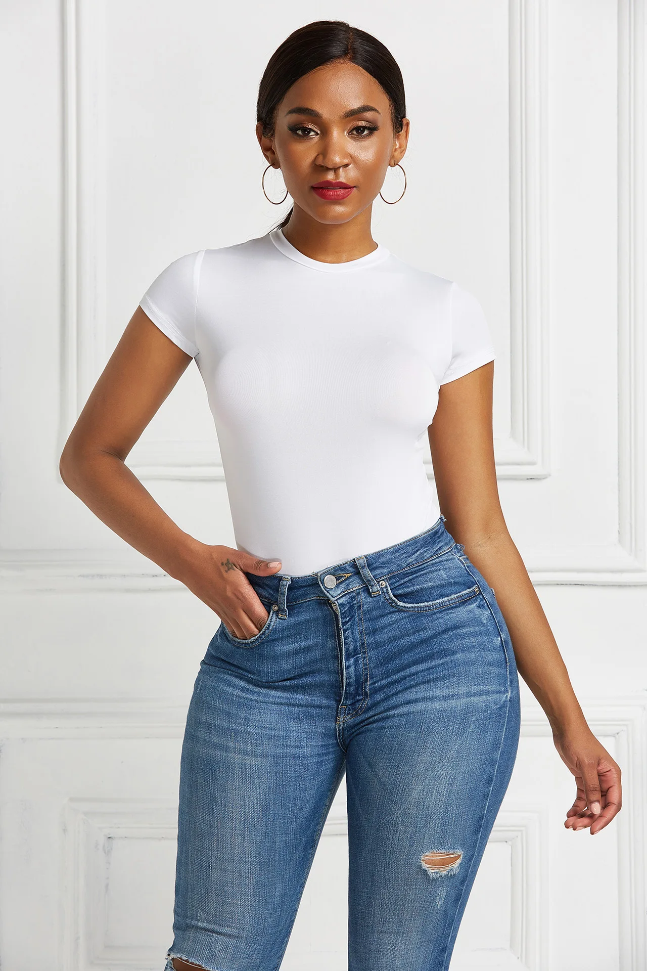 Polyester casual short sleeve summer bodysuit women Solid color rompers womens jumpsuit 2020 body