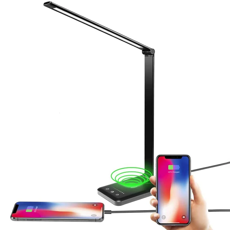 Led Desk Lamps with Wireless Fast Charger Smart Eye-Protection Night Light 5 Dimable Level Touch Table Lamp For Bedside Reading