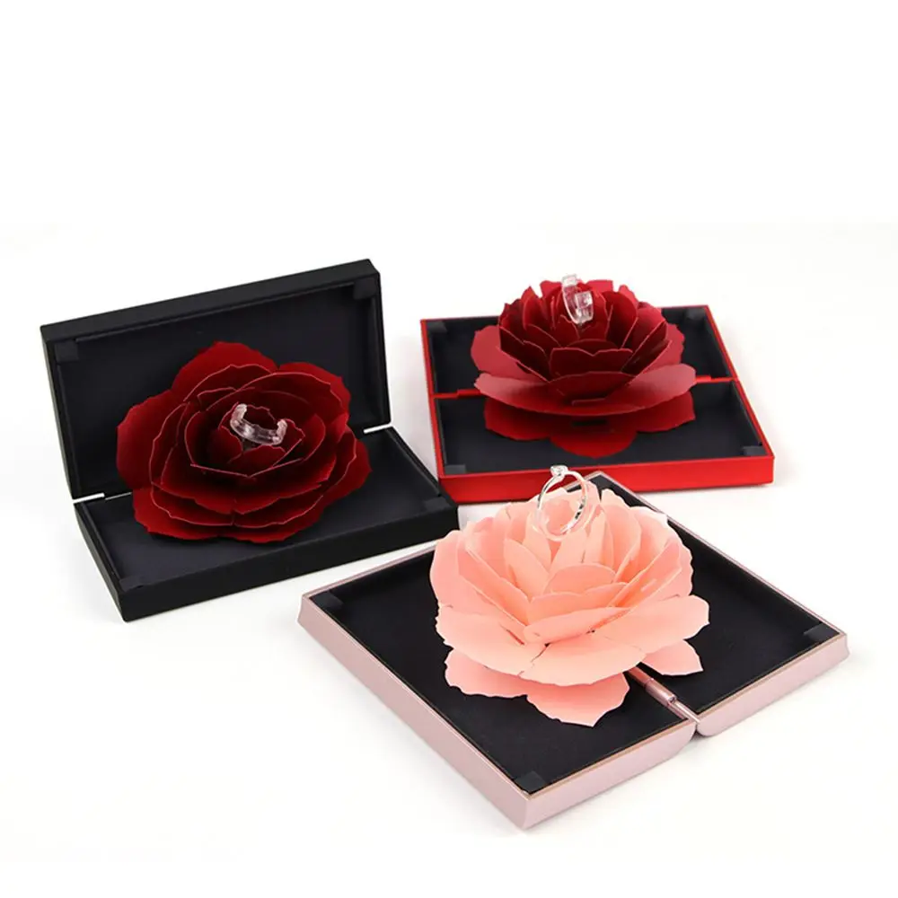 Hot Sale Unique Rose Wedding Engagement Rings Box Surprise Jewelry Storage Holder Valentine's Day Best Gift Boxes for Women Girl