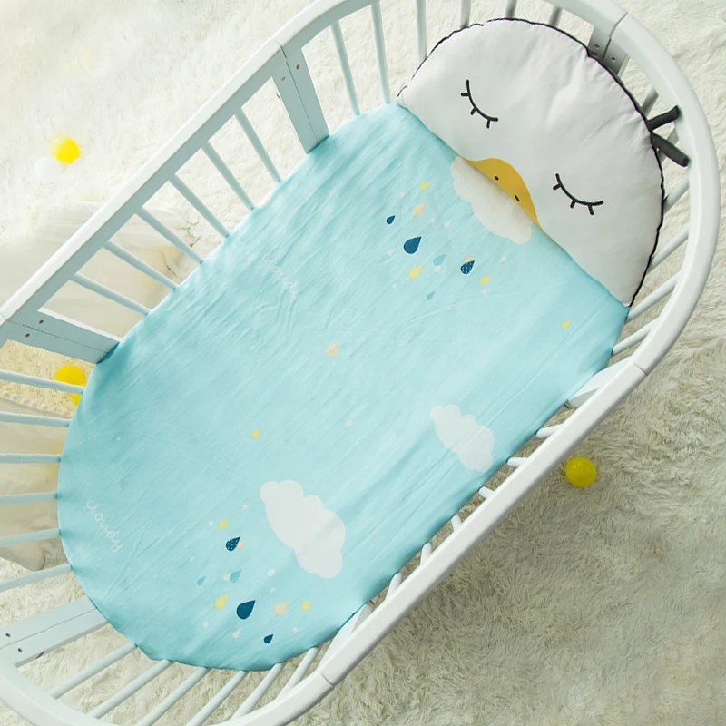 Custom Size Round Bed Bed Fitted Sheet Mattress Cover 100% Gauze Cotton For Crib Baby bedding Set (4)