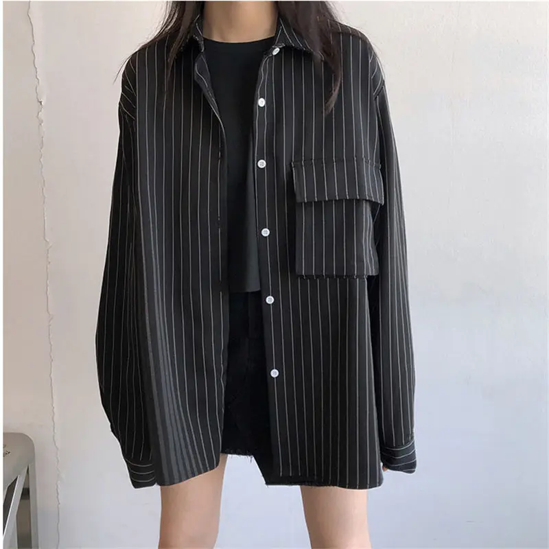 

HziriP BF Style Stylish Women Striped Fresh Comfortable Loose Office Lady Chic Brief All-Match Autumn High-Quality Brief Shirts