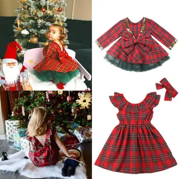 

1-6Y Toddler Kid Baby Girl Dress Casual Cotton Plaid Christmas Party Pageant Tutu Bow Dresses Sundress Baby Clothes Outfits 2Pcs