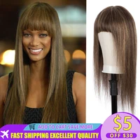 Sleek 30 Inch Colored Human Hair Wigs Highlight Brazilian Hair Wigs For Women Straight Bob Wig With Bangs Short Black Ombre Wig
