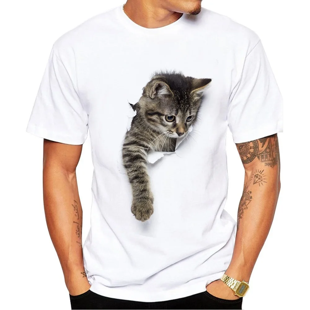 

Cat Lovers 3d Paper Breaking Lovely Male Fund Printing Short Sleeve Leisure Time O-Neck Harajuku t shirts