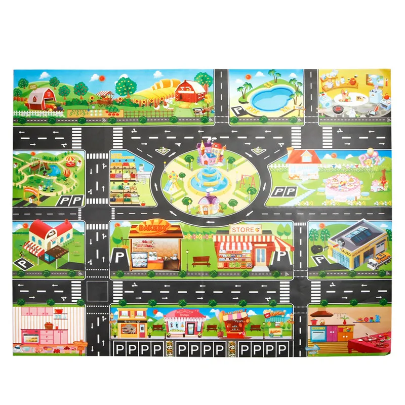 Детский игровой коврик для городских дорожных зданий, парковочная карта, игровая сцена, карта с дорожным знаком, детский игровой коврик для дорожного движения#2O31