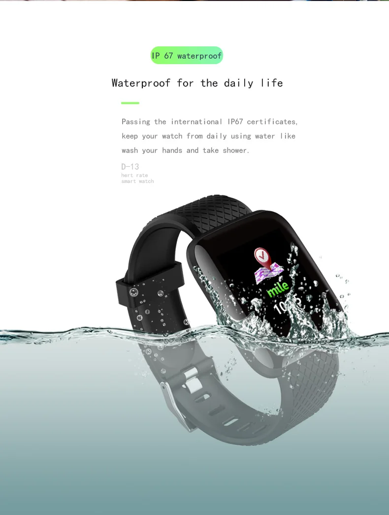 Smart Bracelet D13 Heart Rate Blood Pressure Sleep Monitor Step Count Bluetooth Push Reminder