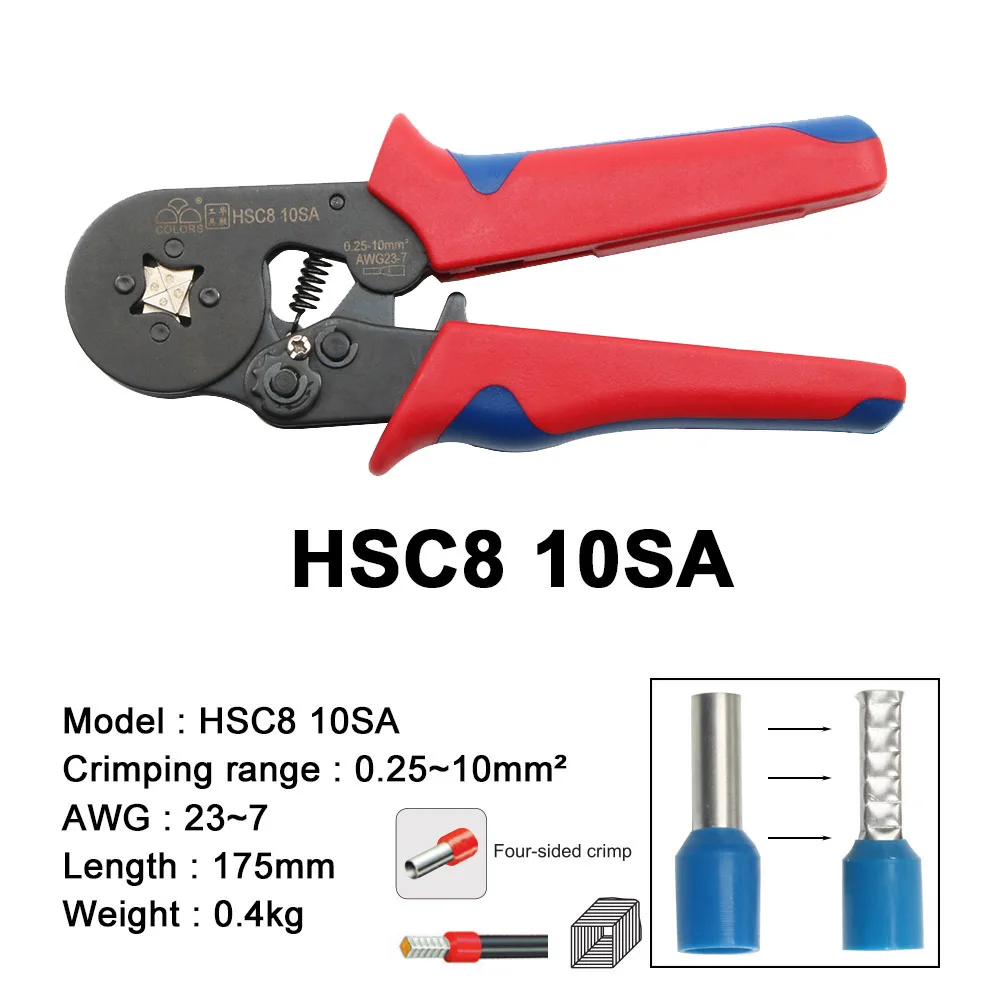 Обжимные инструменты плоскогубцы электрические трубчатые Клеммы Коробка мини зажим HSC8 10S 0,25-10mm2 23-7AWG 6-4B/6-6 0,25-6mm2 16-4 Наборы инструментов - Цвет: 10SA