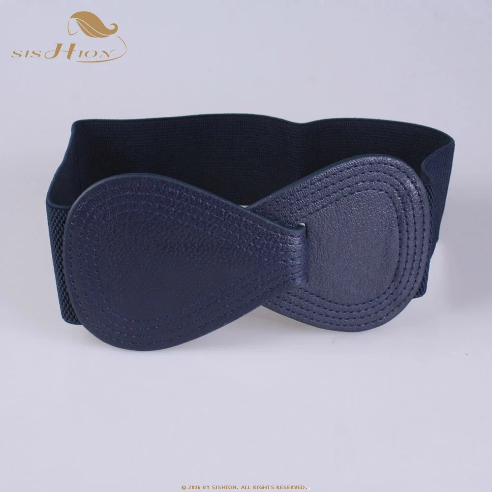 Dark blue SISHION Мода Красный эластичный пояс Широкий Пояс женская черная резинка с бантом пояса для женщин SP0361 - Цвет: Dark blue
