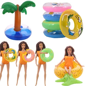 Barbies Accessories Mini Swimming Ring Beach Swimming Ring Cute Animal Donut Pattern For Barbies Doll,DIY Gift For Girl,Inflated