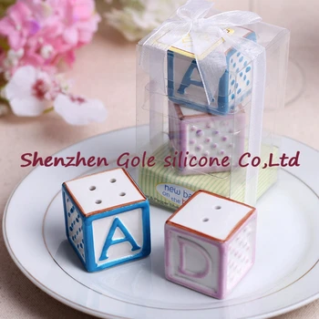 

(50set=100pcs)+"New Baby on the Block" Ceramic Baby Blocks Salt and Pepper Shakers ABC Salt&Pepper Shaker