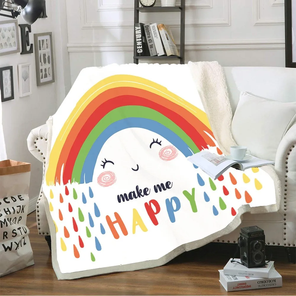 

Colorful Rainbow Soft Blanket Plush Throw Blanket Note Print Sherpa Fleece Blanket Cartoon Pig Cozy Blanket for Home Travel