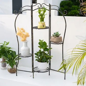 

Factory Direct Selling Folding Multi-functional Iron Art Flower Stand Storage Shelf Indoors and Outdoors Plant Metal Flo