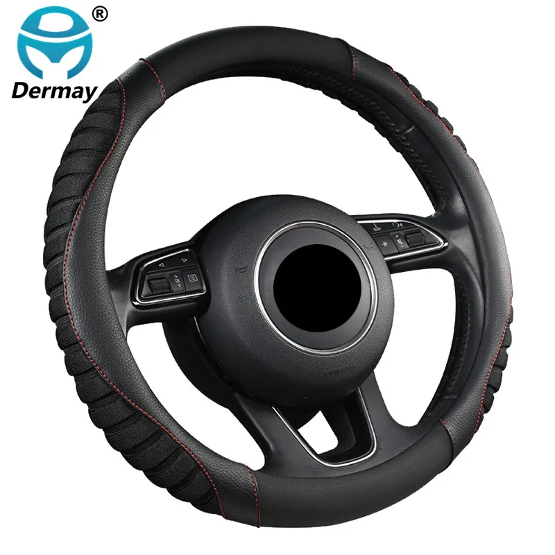 

DERMAY Car Steering Wheel Cover PU Leather + Ice silk funda volante M size fit 14-15" Steering Wheel Auto Accessories