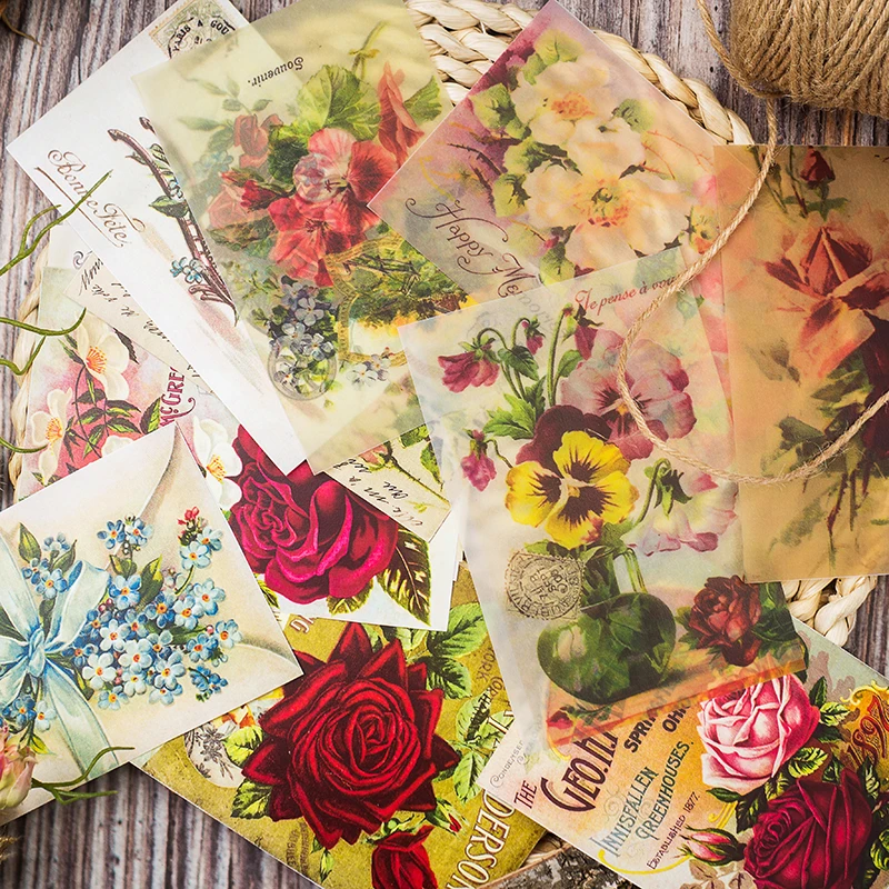 12pcs/Bag Vintage Flowers Vellum Paper Pattern Pack for Scrapbooking