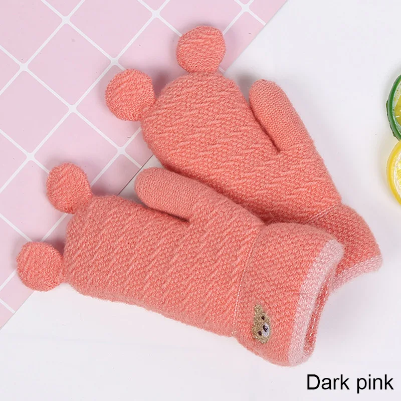 REAKIDS New Cute Baby Gloves Winter Thick Children Gloves Warm Kids Gloves Mittens Knitted Child Mittens For Girls And Boys - Цвет: dark pink