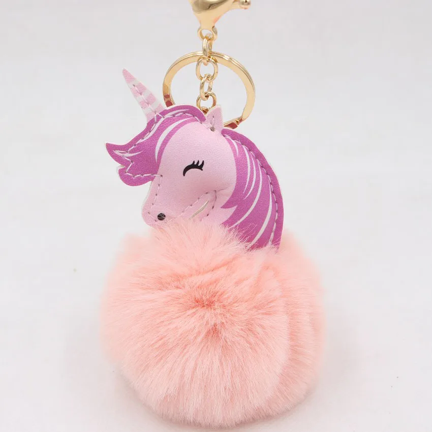 Plush glitter unicorn puff ball keychain accessory toy