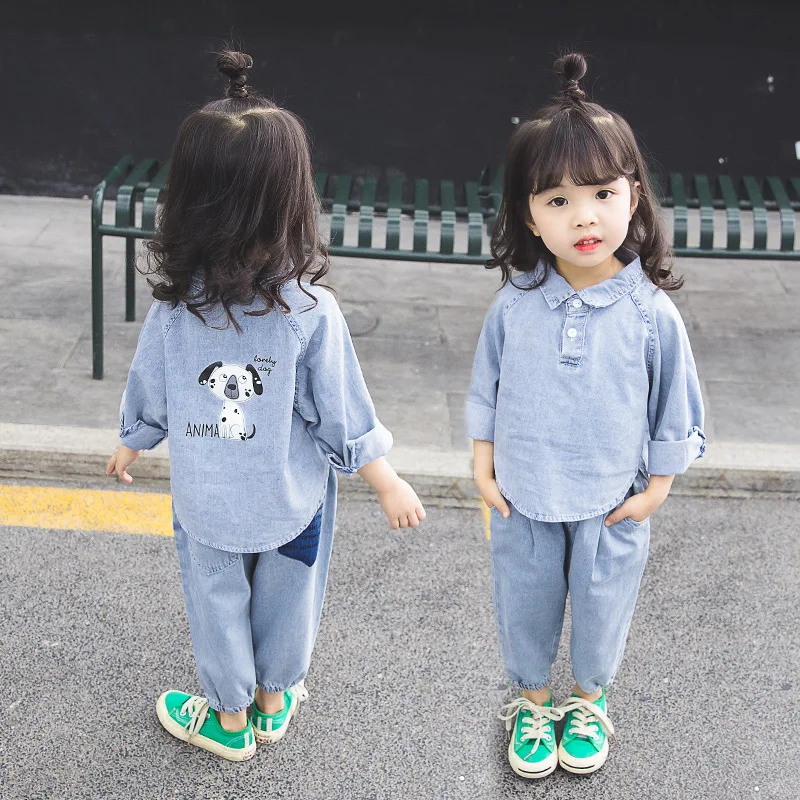 

2019 New Style Girls Baby Western Style Spring Denim Suit Korean-style Small CHILDREN'S Spring And Autumn Two-Piece Set