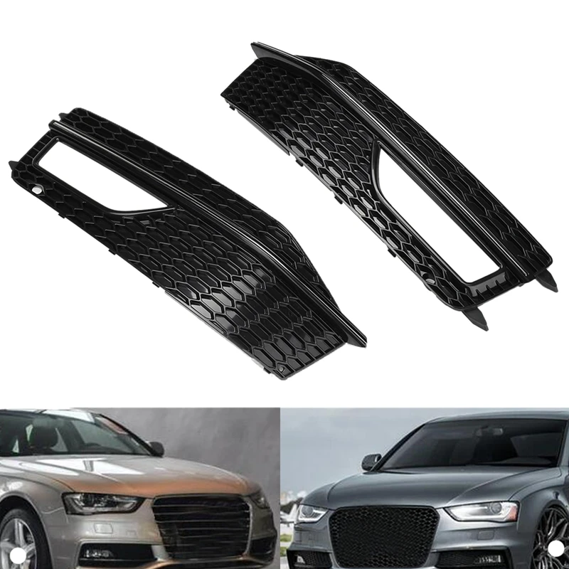 

2Pcs Car Side Front Bumper Fog Light Grill Grills Grille Cover Replacements For-Audi A4 B8 S4 S-Line 2012-2015