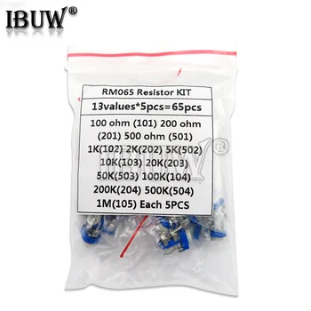 

13value*5PCS=65PCS RM065 Potentiometer Adjustable resistor 100/200/500/1K/2K/5K/10K/20K/50K/100K/200K/500K/1M Potentiometer kit