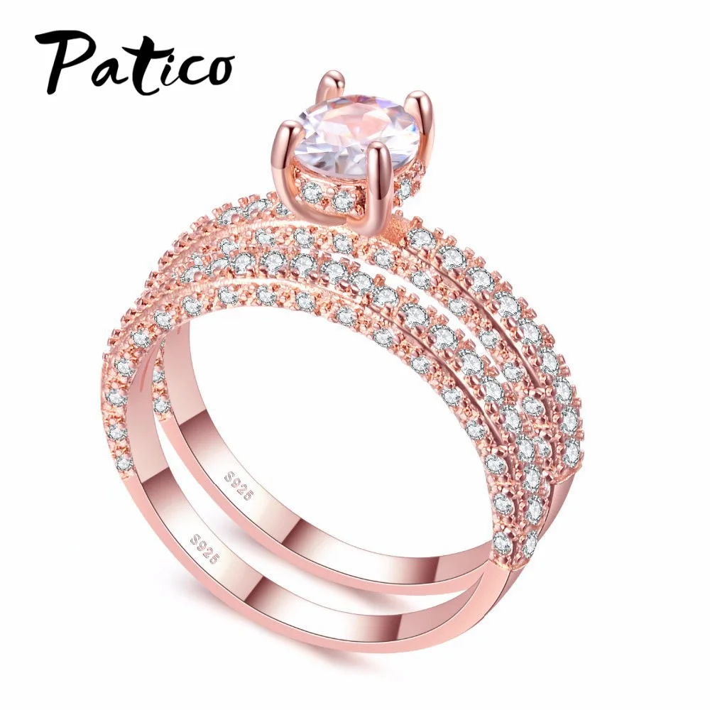 Rose Gold color 04 Новая мода корейский коготь AAA кубический цирконий элегантное кольцо стерлингового серебра 925 украшения для свадьбы кольца на пальцы фаланги - Цвет основного камня: Rose Gold color 04