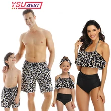 Леопардовые купальные костюмы; Одинаковая одежда для семьи; купальные плавки для мамы и дочки; бикини для папы и сына; Одежда «Мама и я»; Семейные комплекты