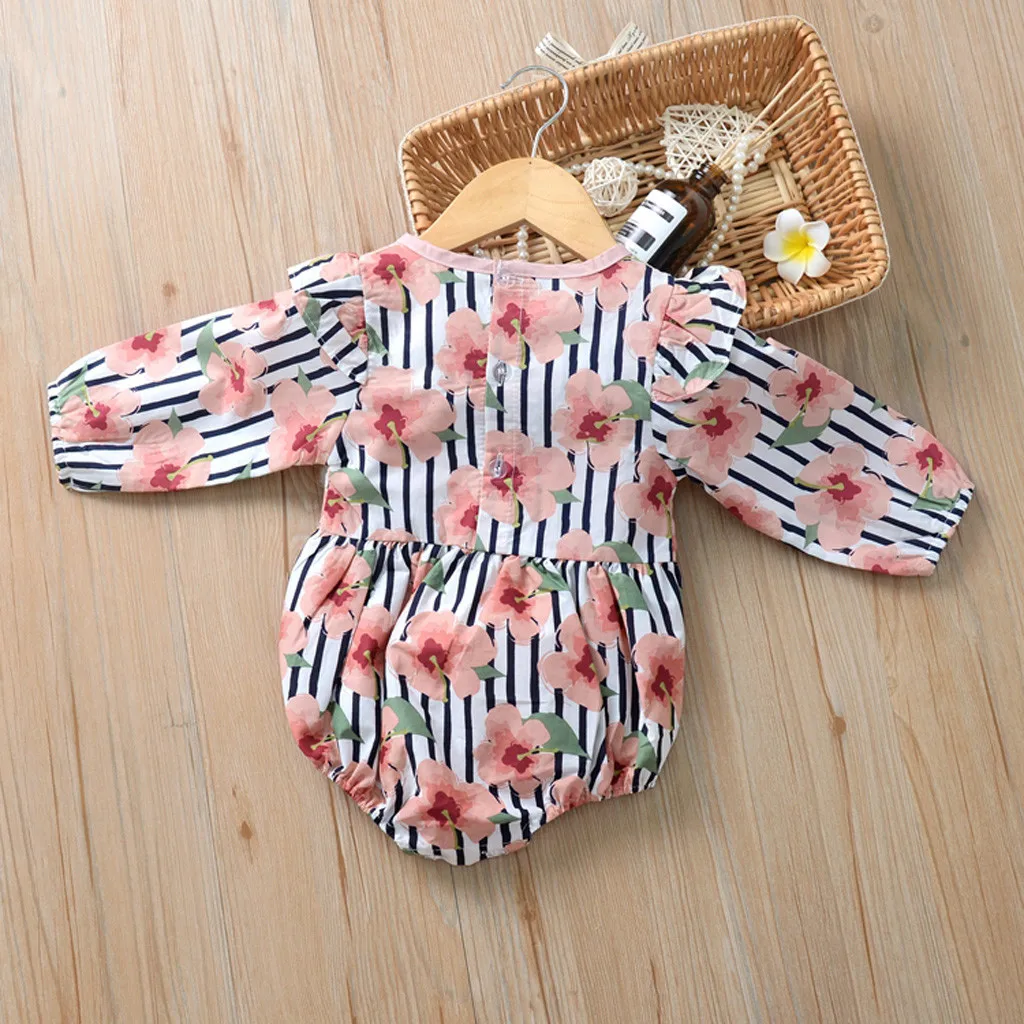 Комбинезон в полоску с длинными рукавами для новорожденных и маленьких девочек; Осенний комбинезон для новорожденных; HG
