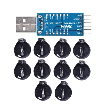 

1pcs CP2102 USB 2.0 to UART TTL 6PIN Module Serial Converter Adapter Blue+Silver & 10Pcs 3V CR2032/ CR2025 Cell Battery Adapter