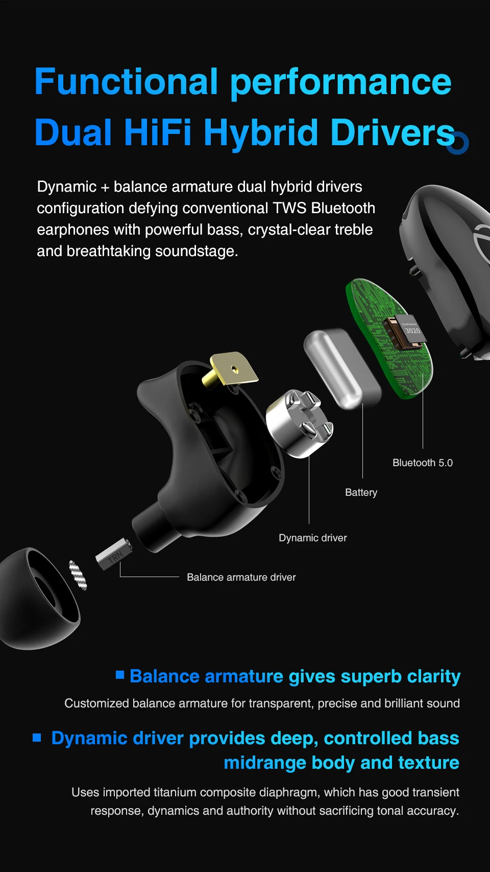 Новые TRN T200 TWS гибридные драйверы Bluetooth наушники Aptx/AAC/SBC Apt-x V5.0 Bluetooth наушники QCC 3020 TRN V80/V90