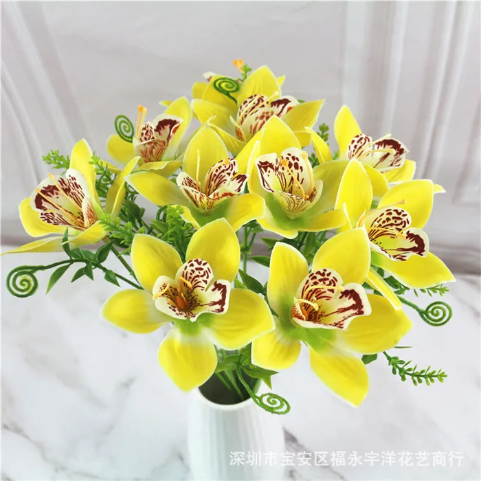 yellow 1 шт., имитация искусственного цветка, шелк, искусственная Орхидея, Орхидея, растение для свадьбы, дома, рождества, украшение, несколько цветов, JH134 - Цвет: yellow