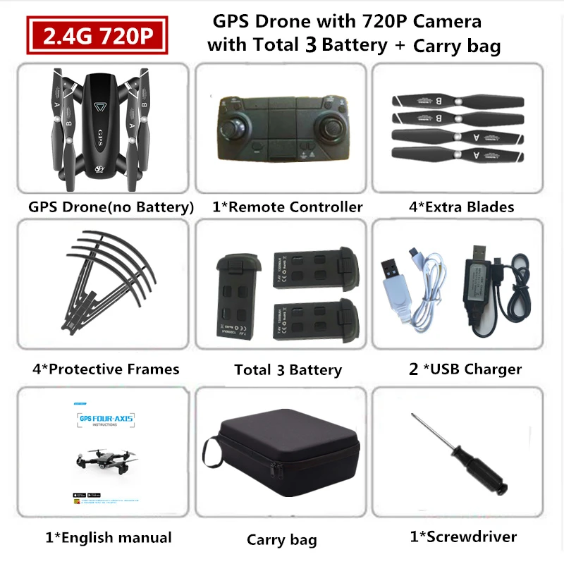 S167 RC Дрон с GPS 4K Квадрокоптер с 4 K/1080 P 5G WiFi FPV HD широкоугольная камера складной Квадрокоптер Дрон VS E58 SG906 F11 XS812 - Цвет: 720P 2.4G Carry Bag3