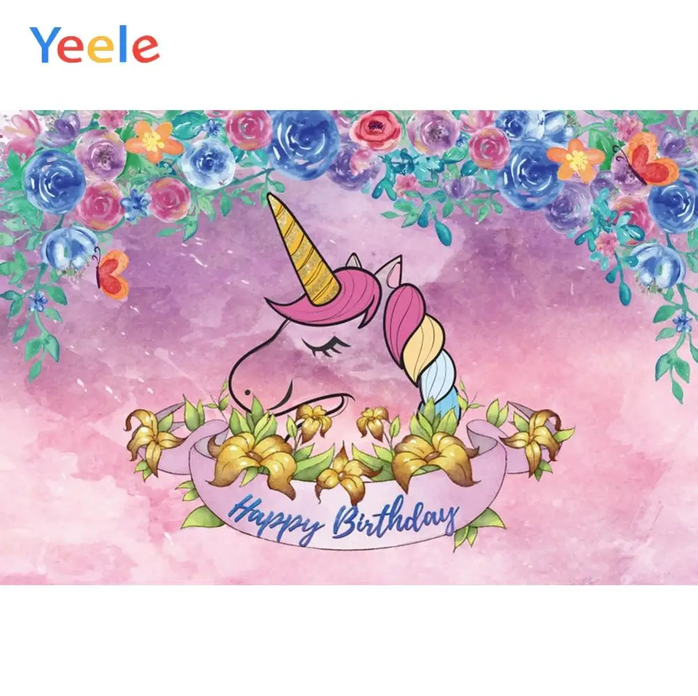 

Yeele Unicorn Party Birthday Flowers Wreath Baby Child Photophy Backdrops Custom Vinyl Photographic Backgrounds For Photo Studio