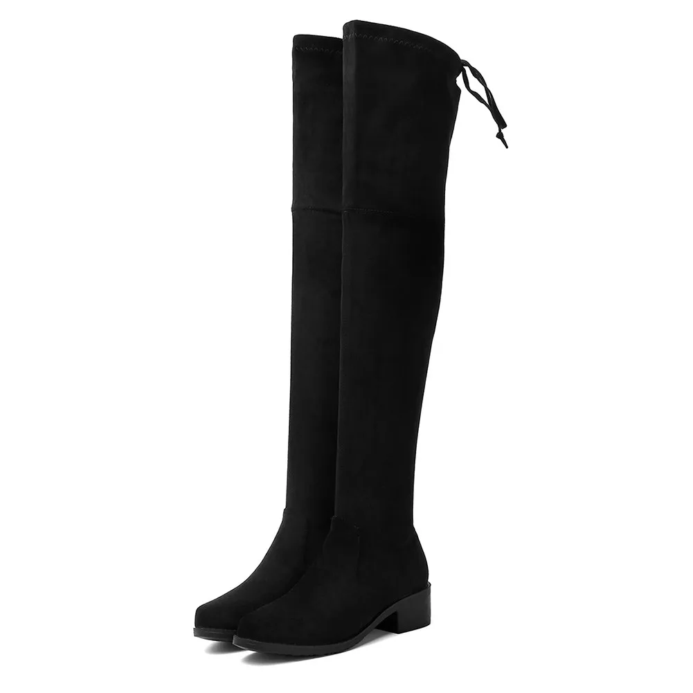 SARAIRIS Plus Size 43 Square Heel Over The Knee Boots Women Shoes Flock Stretch Winter Autumn Shoes Woman Sock Boots Female