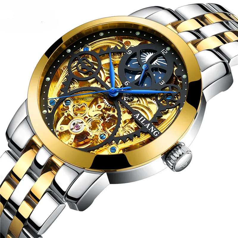 AILANG Waterproof Automatic Mechanical Watch Skeleton Tourbillon Men Brand Fashion Luxury Wristwatch Luminous Sport Clock