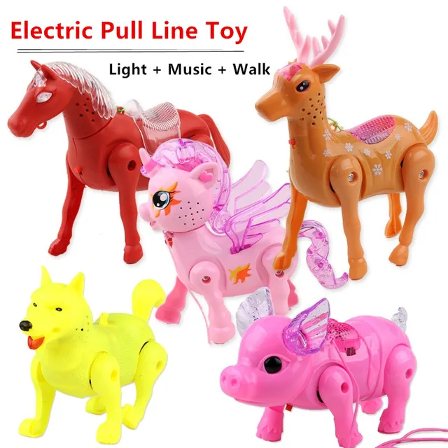 Electric Pull line animal toy Unicorn Horse Deer pig and Dog With light + music + Walking With Traction Rope Animal Toys For Chi 1