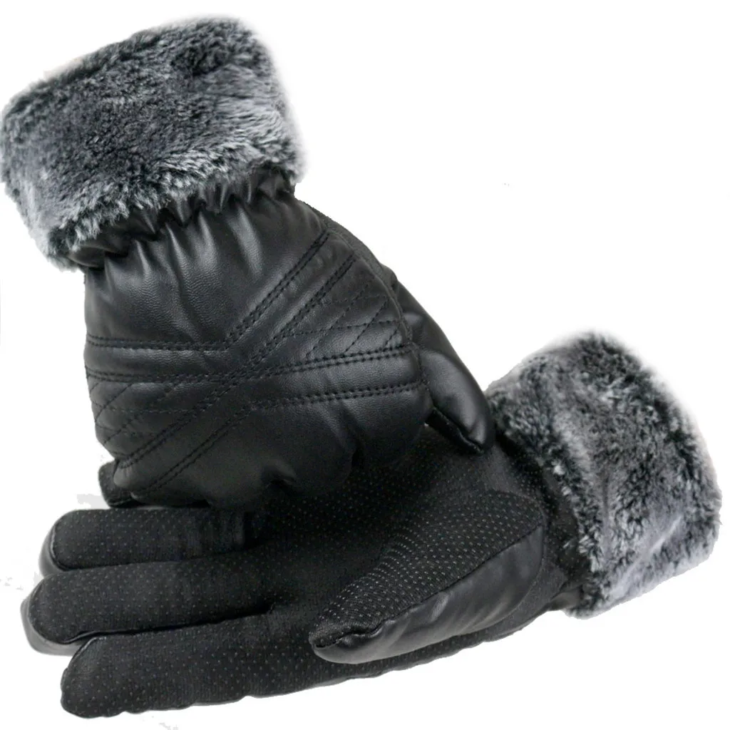 Зимние женские мужские бархатные перчатки, кожаные ветрозащитные перчатки, теплые перчатки с телефоном для езды на велосипеде, бега, спортивные варежки - Цвет: A
