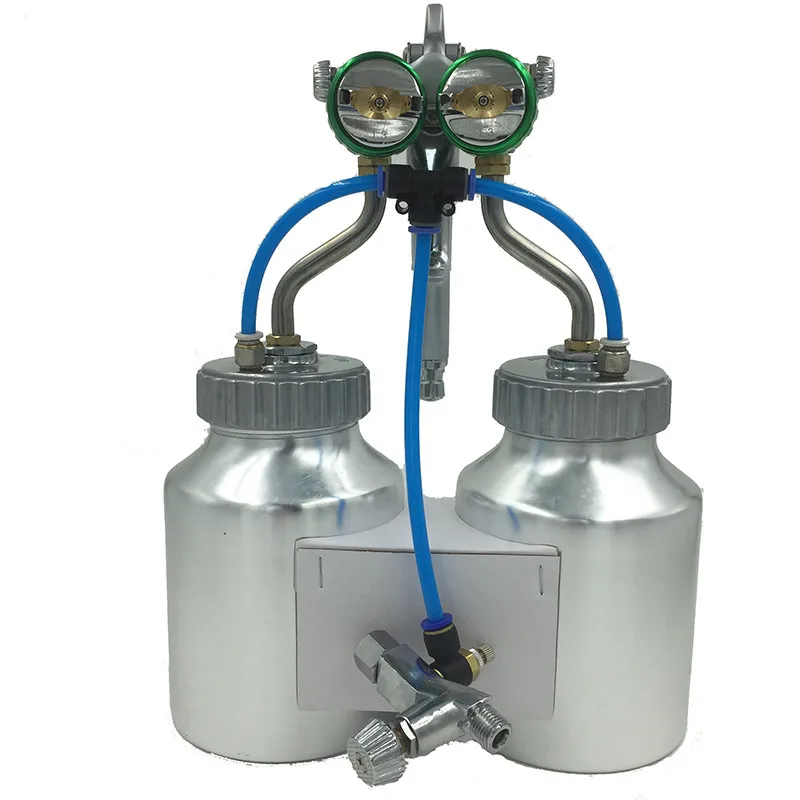 Воздушный Распылитель с двойным соплом, всасывающая подача 1000cc, алюминиевые резервуары, распылительная краска, хромированная краска, двойная головка, пневматический распылитель