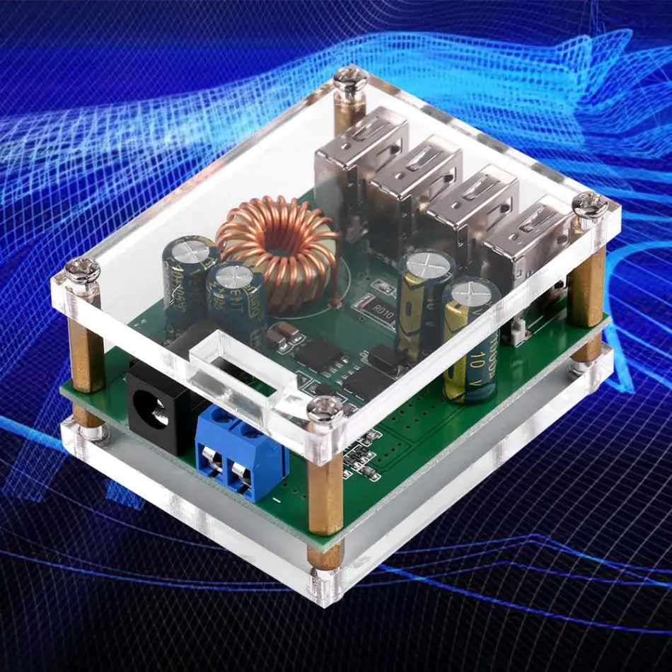 Понижающий преобразователь DC-DC 7-60V 5V 5A 4 USB Выход DC понижающий преобразователь вниз Питание с Чехол электрических компонентов