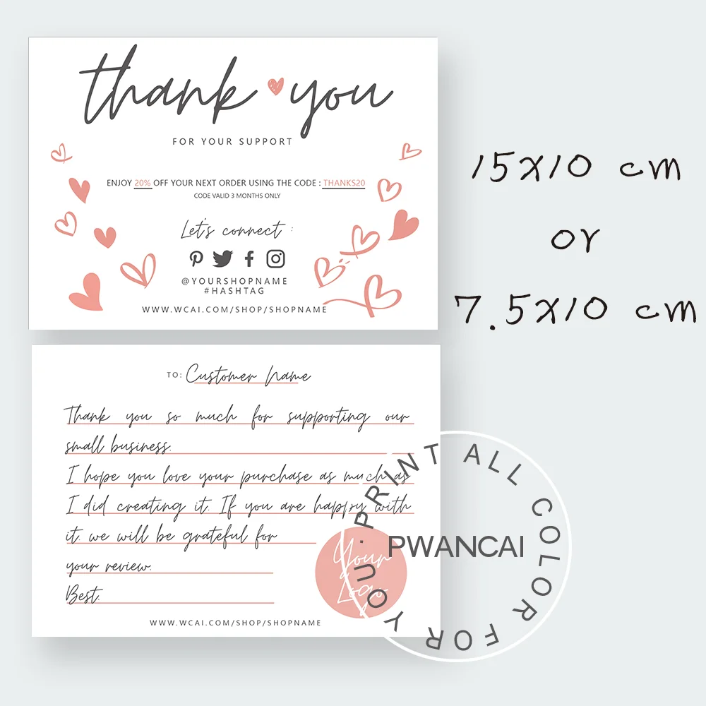 Online Business Thank You Card Template With Love Heart,thank You For Your  Order Cards Template For Small Business Package Inser - Business Cards -  AliExpress