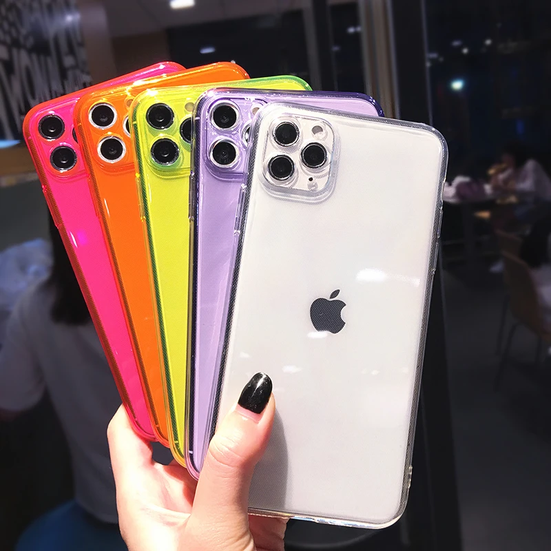 Неоновый флуоресцентный однотонный Прозрачный чехол для телефона iPhone 13 12 11 Pro Max XS