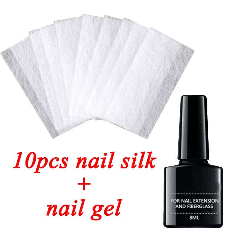 Nail Builder Gel kits with 10pcs Nail Fiberglass, Nail Tips Extension Fiber Kit nail form Manicure nail art accessories TSLM1 - Color: As Picture