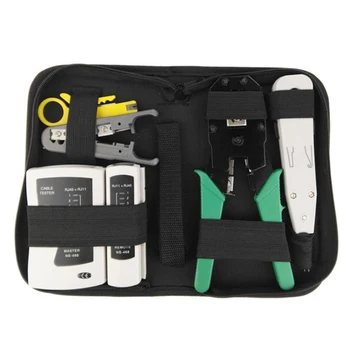 

5 in 1 Network Tool Kits 4P/6P/8P Crimping Tool, RJ45 /RJ11 Connectors Cable Tester, Round Wire Stripper Cutter Range 3.2-9mm