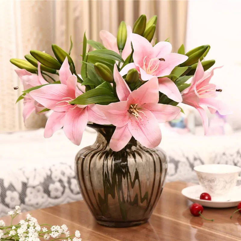 3 головки Мини Настоящее касание искусственная лилия пленка чувствовать себя