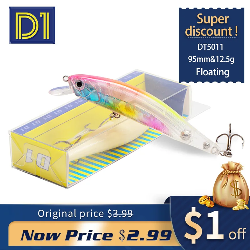 D1 Lure Floating Minnow Wobblers Per Pike Bait 95Mm 12.5G Bass Fishing Tackle Trolling Jerkbait Laser Di Colore Naturale