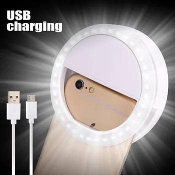 

New USB mobile light clip selfie LED car flash for mobile smartphone round portable selfie flashlight make-up mirror