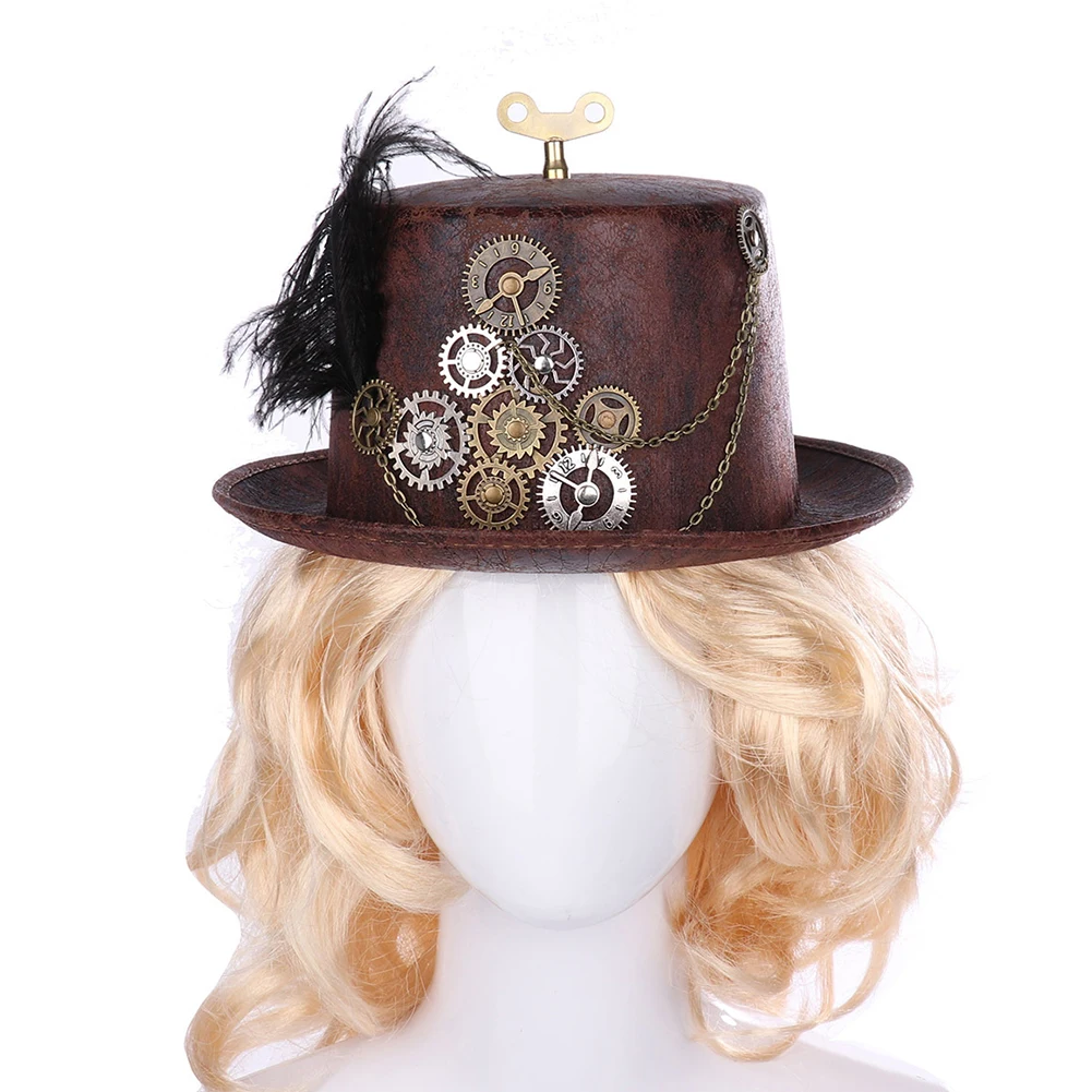 Для девочки, войлок, Косплэй вечерние шляпа СТИМ панк Шестерни зажим для волос перо мини-цилиндр для Для женщин Винтаж в готическом стиле, аксессуары в стиле стимпанка