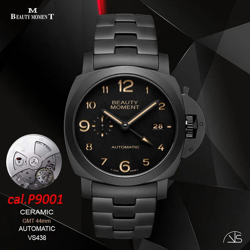 

Men's mechanical watch PAM438 real ceramic case strap VSF best version P9001 movement GMT function waterproof AAA watch