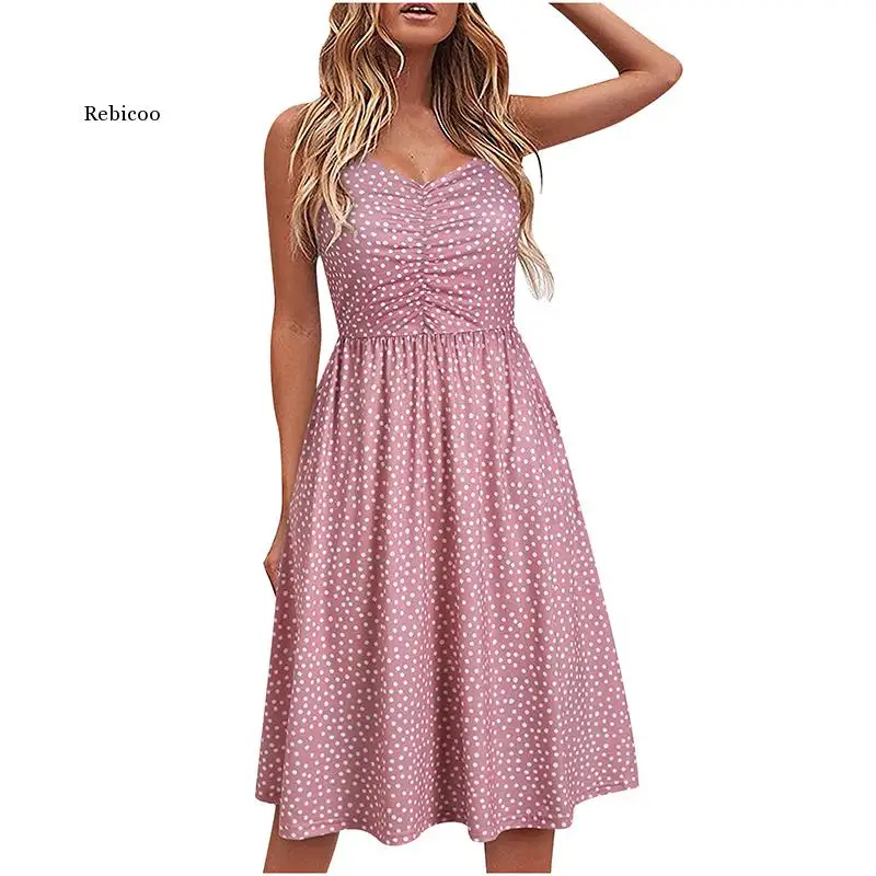 

Dresses Summer Woman Sexy Floral Print V-neck Ladies Dress Femela Solid Color Halter Dress Boho Beach Holiday Dress